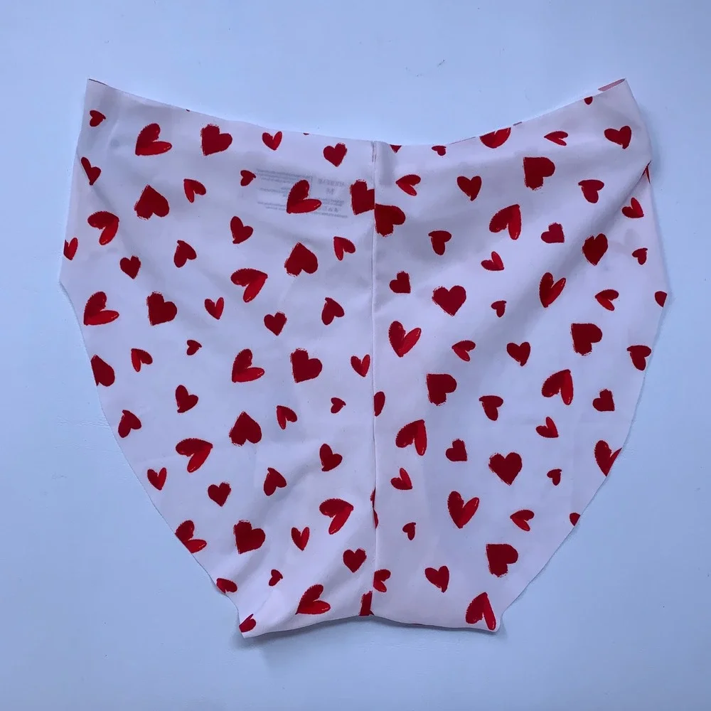 Adore Me Womens Medium Pink Red Heart Print Seamless Hipster Panty NWT